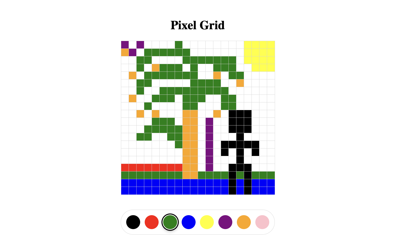 Interface de l’application Pixel Grid avec grille colorée